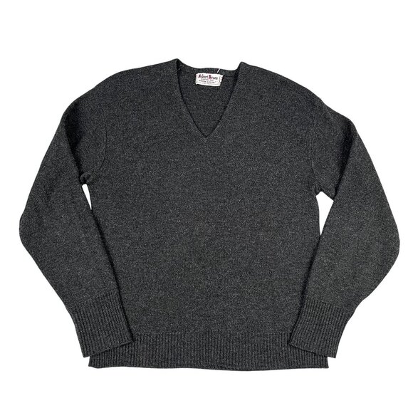 Vintage Robert Bruce Mens Supreme Virgin Orlon Gray V-Neck Sweater Sz Medium - Picture 1 of 4